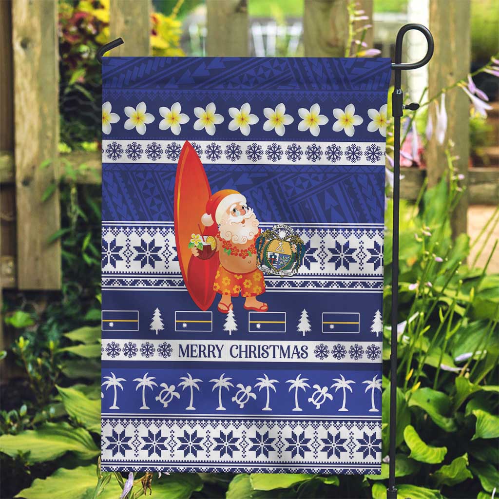 Nauru Christmas Garden Flag Cute Santa Coat Of Arms Merry Xmas LT14 Garden Flag Navy Blue - Polynesian Pride