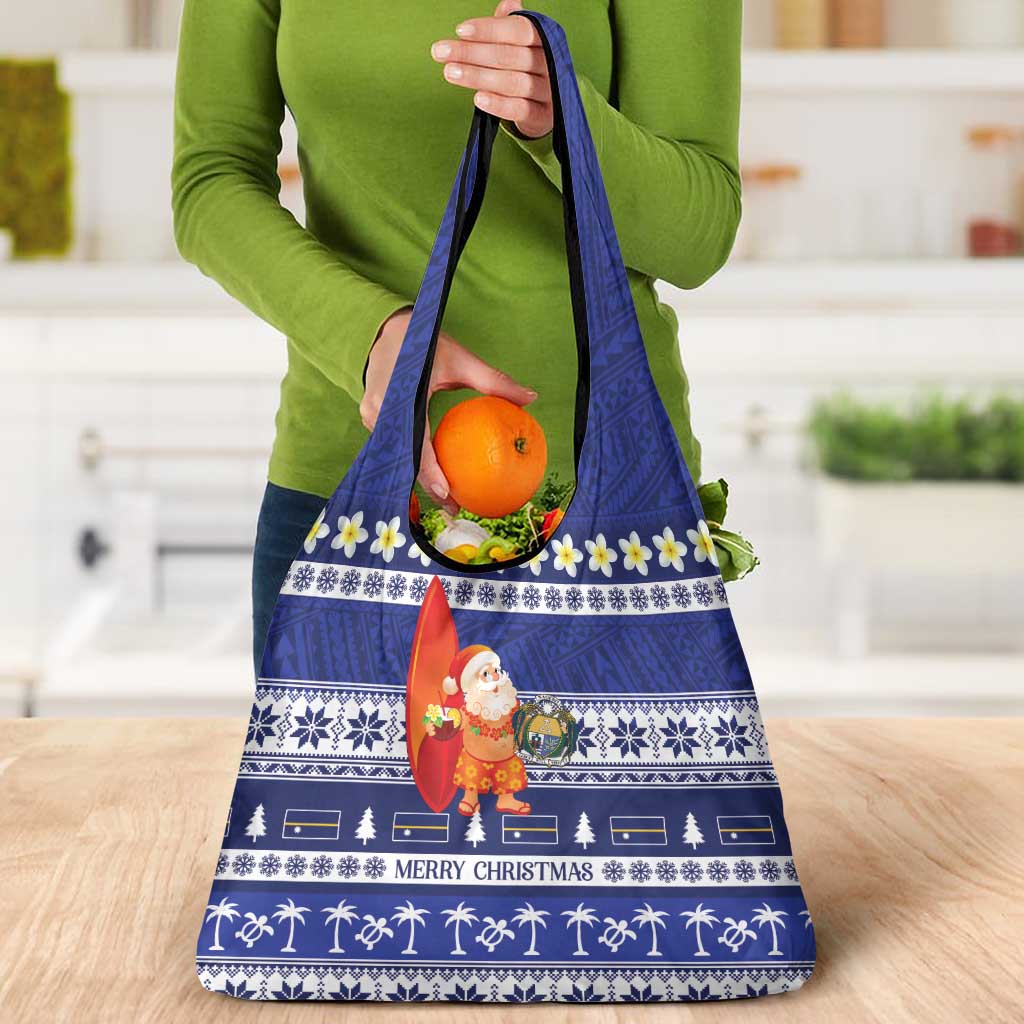 Nauru Christmas Grocery Bag Cute Santa Coat Of Arms Merry Xmas - Polynesian Pride