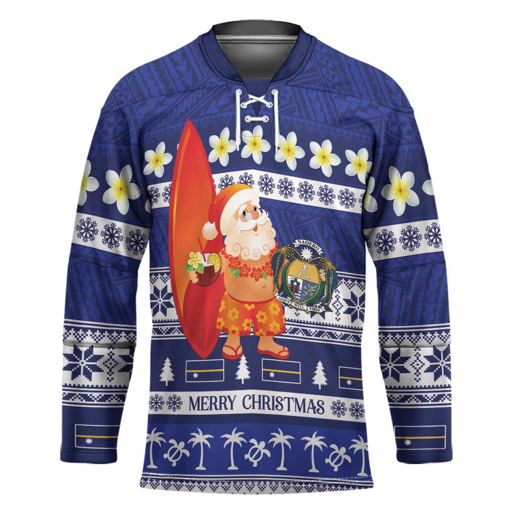 Nauru Christmas Hockey Jersey Cute Santa Coat Of Arms Merry Xmas LT14 Unisex Navy Blue - Polynesian Pride