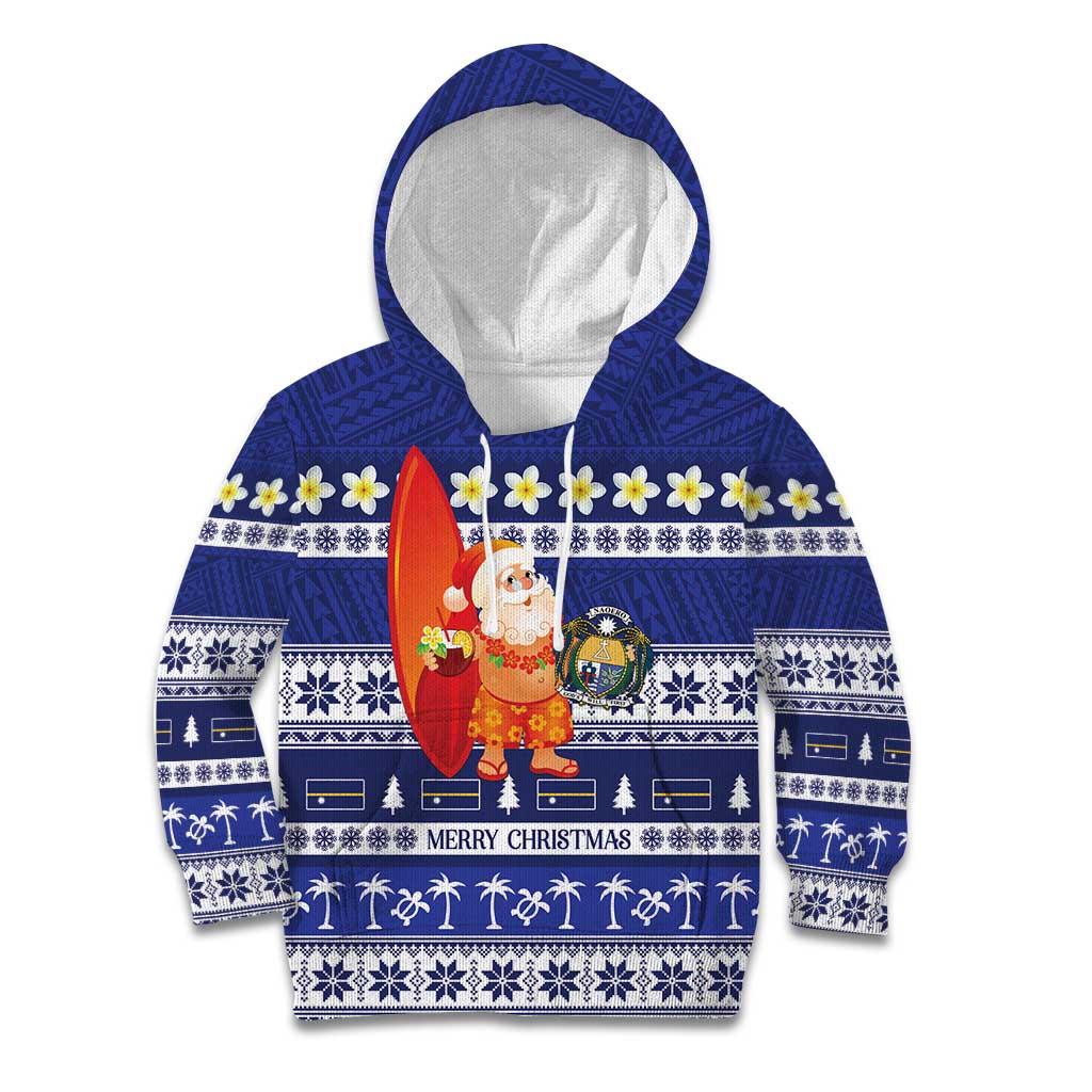 Nauru Christmas Kid Hoodie Cute Santa Coat Of Arms Merry Xmas LT14 Hoodie Navy Blue - Polynesian Pride