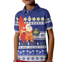 Nauru Christmas Kid Polo Shirt Cute Santa Coat Of Arms Merry Xmas LT14 Kid Navy Blue - Polynesian Pride