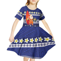 Nauru Christmas Kid Short Sleeve Dress Cute Santa Coat Of Arms Merry Xmas LT14 - Polynesian Pride