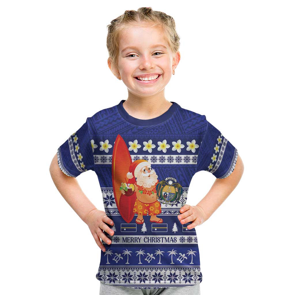 Nauru Christmas Kid T Shirt Cute Santa Coat Of Arms Merry Xmas LT14 Navy Blue - Polynesian Pride
