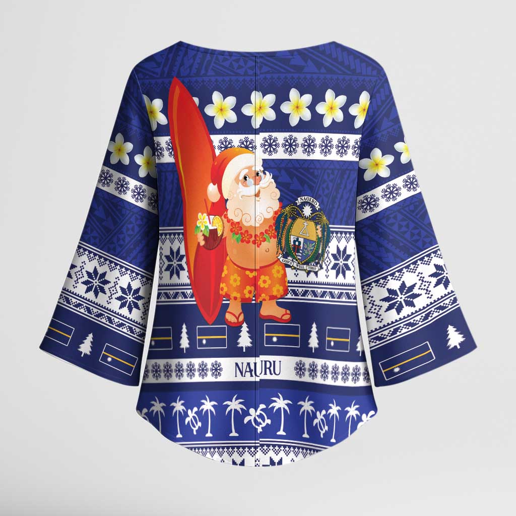 Nauru Christmas Kimono Sleeve Blouse Cute Santa Coat Of Arms Merry Xmas LT14 - Polynesian Pride