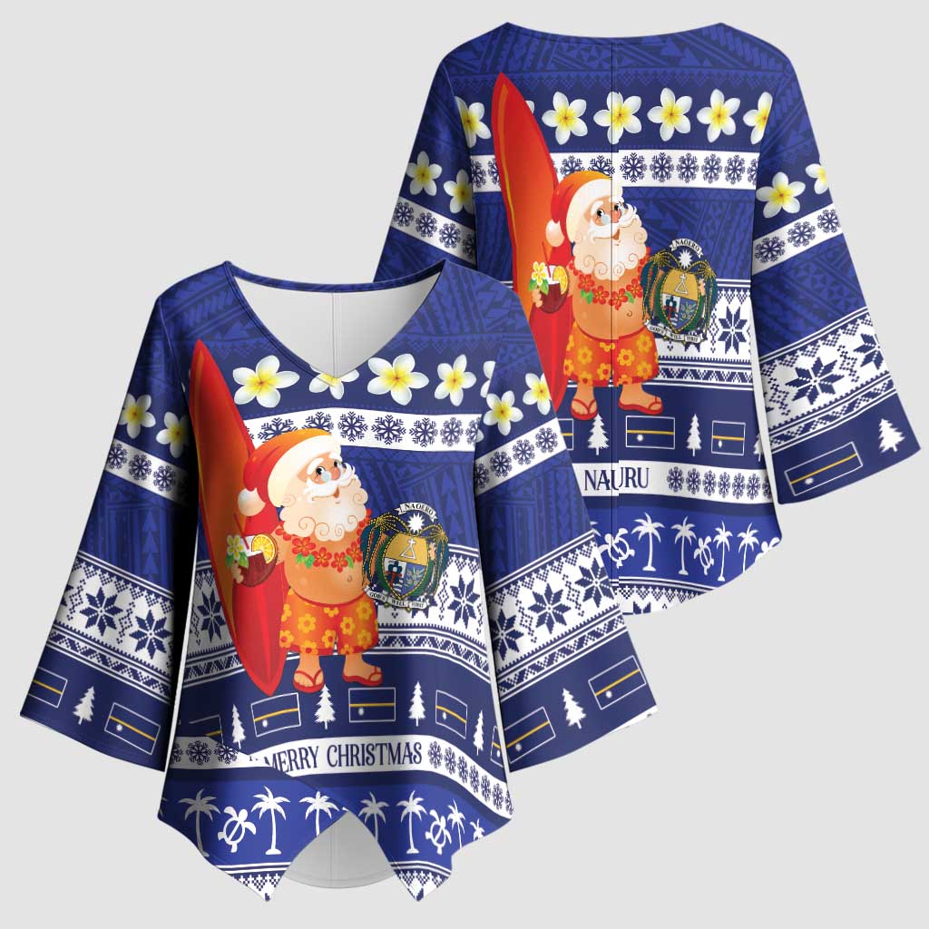 Nauru Christmas Kimono Sleeve Blouse Cute Santa Coat Of Arms Merry Xmas LT14 - Polynesian Pride