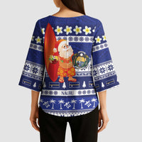 Nauru Christmas Kimono Sleeve Blouse Cute Santa Coat Of Arms Merry Xmas LT14 - Polynesian Pride
