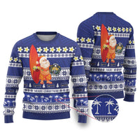 Nauru Christmas Ugly Christmas Sweater Cute Santa Coat Of Arms Merry Xmas LT14 Navy Blue - Polynesian Pride