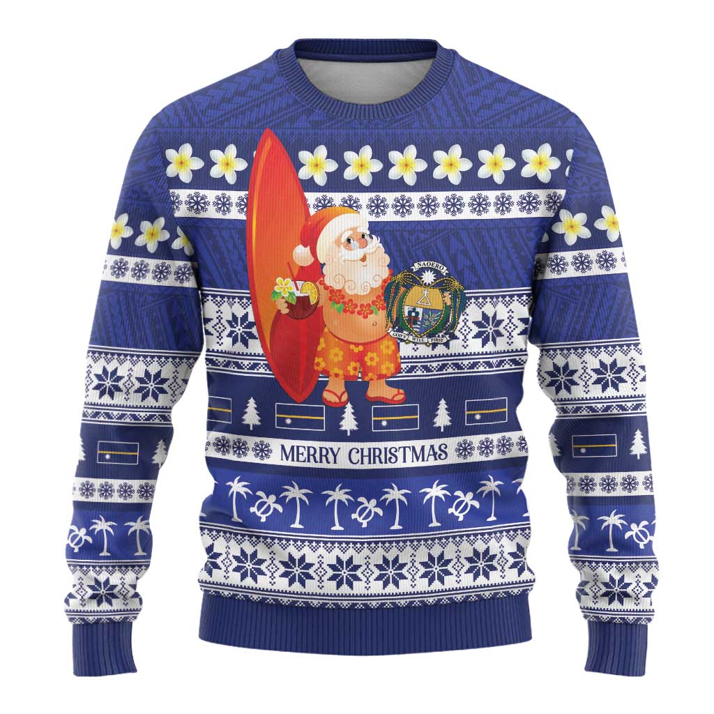 Nauru Christmas Ugly Christmas Sweater Cute Santa Coat Of Arms Merry Xmas LT14 - Polynesian Pride