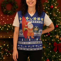 Nauru Christmas Knitted V-Neck Vest Cute Santa Coat Of Arms Merry Xmas LT14 - Polynesian Pride