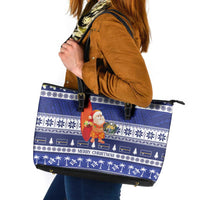 Nauru Christmas Leather Tote Bag Cute Santa Coat Of Arms Merry Xmas LT14 Navy Blue - Polynesian Pride
