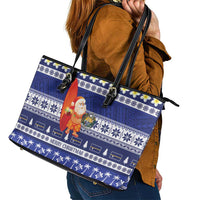 Nauru Christmas Leather Tote Bag Cute Santa Coat Of Arms Merry Xmas LT14 - Polynesian Pride
