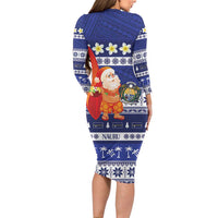 Nauru Christmas Long Sleeve Bodycon Dress Cute Santa Coat Of Arms Merry Xmas LT14 - Polynesian Pride