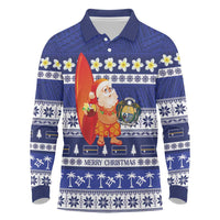 Nauru Christmas Long Sleeve Polo Shirt Cute Santa Coat Of Arms Merry Xmas LT14 Navy Blue - Polynesian Pride