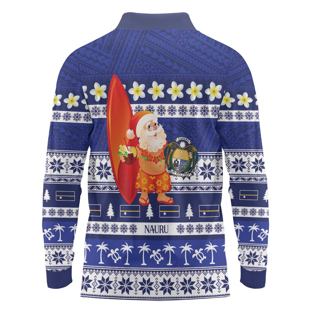 Nauru Christmas Long Sleeve Polo Shirt Cute Santa Coat Of Arms Merry Xmas LT14 - Polynesian Pride