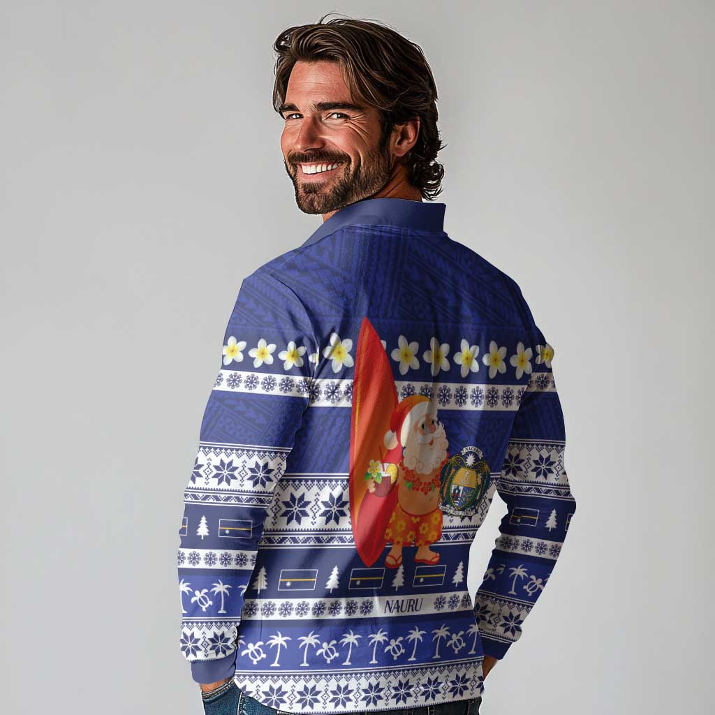 Nauru Christmas Long Sleeve Polo Shirt Cute Santa Coat Of Arms Merry Xmas LT14 - Polynesian Pride