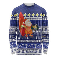 Nauru Christmas Long Sleeve Shirt Cute Santa Coat Of Arms Merry Xmas LT14 Unisex Navy Blue - Polynesian Pride
