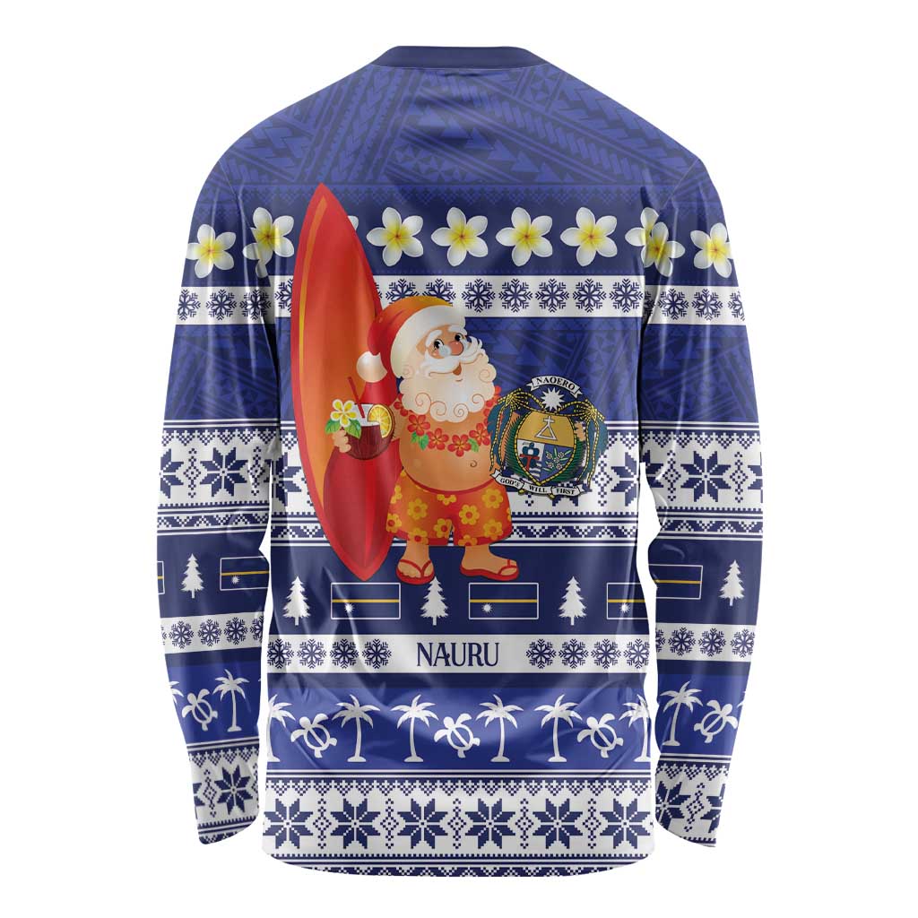Nauru Christmas Long Sleeve Shirt Cute Santa Coat Of Arms Merry Xmas LT14 - Polynesian Pride