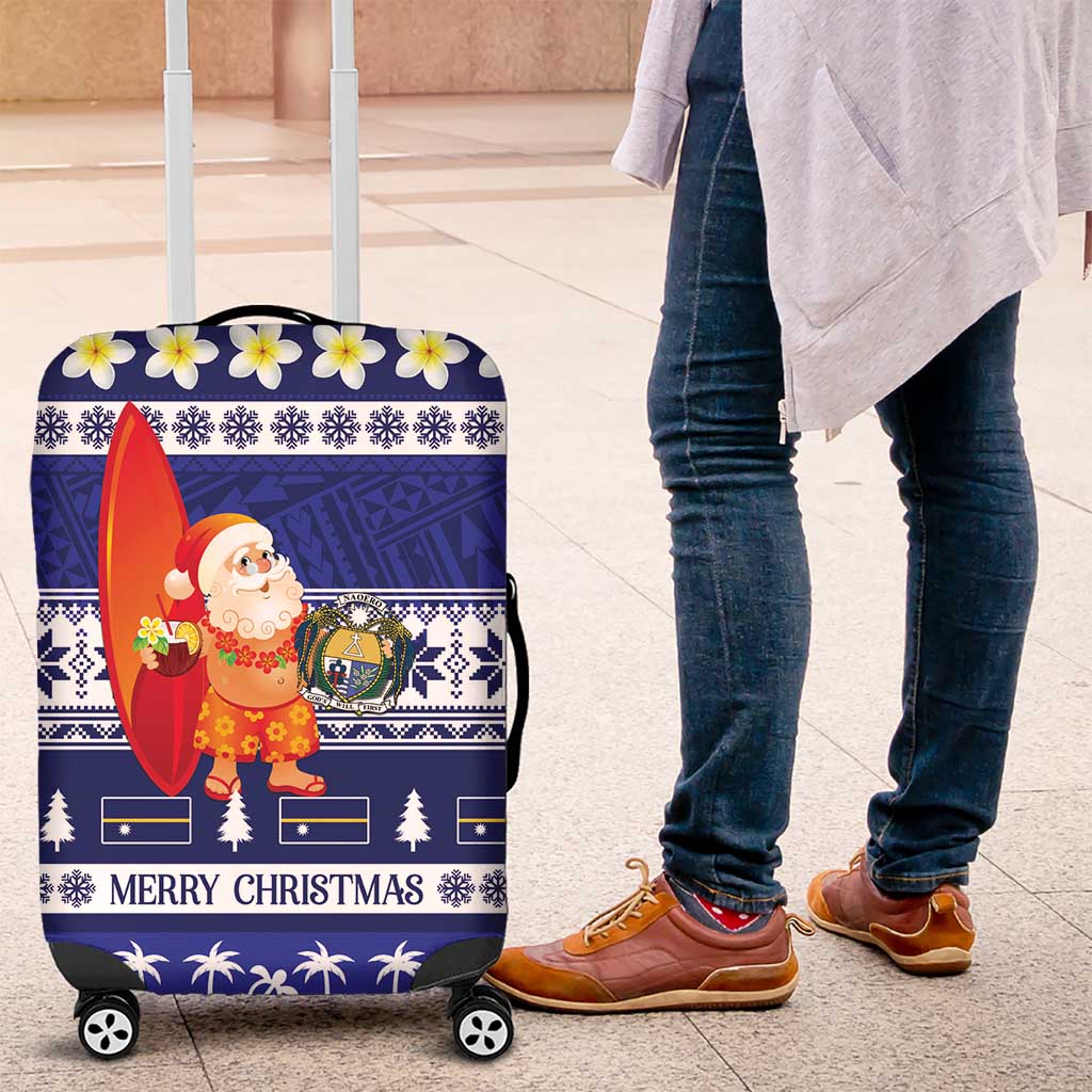 Nauru Christmas Luggage Cover Cute Santa Coat Of Arms Merry Xmas LT14 Navy Blue - Polynesian Pride