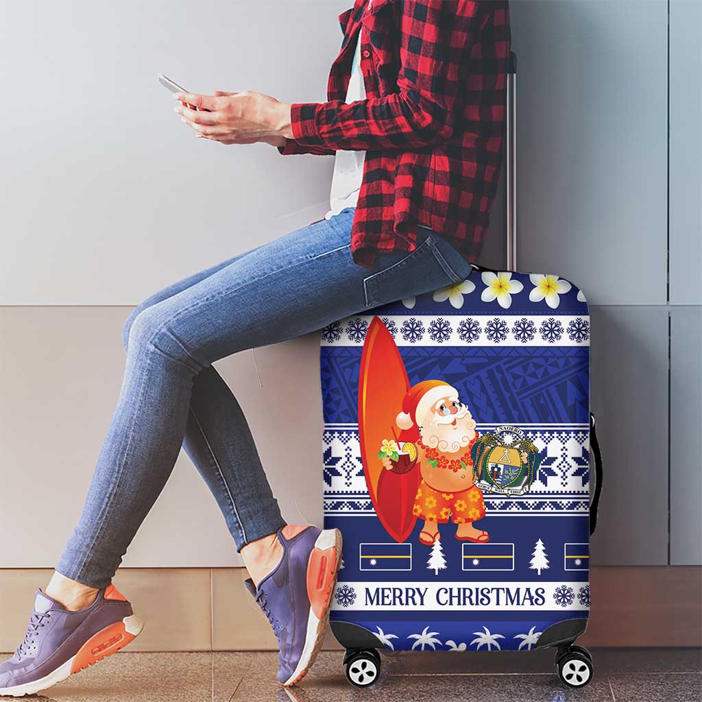Nauru Christmas Luggage Cover Cute Santa Coat Of Arms Merry Xmas LT14 - Polynesian Pride