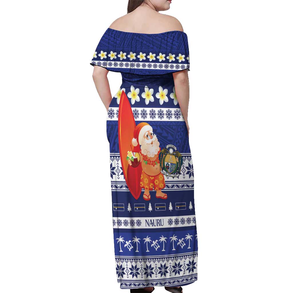 Nauru Christmas Off Shoulder Maxi Dress Cute Santa Coat Of Arms Merry Xmas LT14 - Polynesian Pride