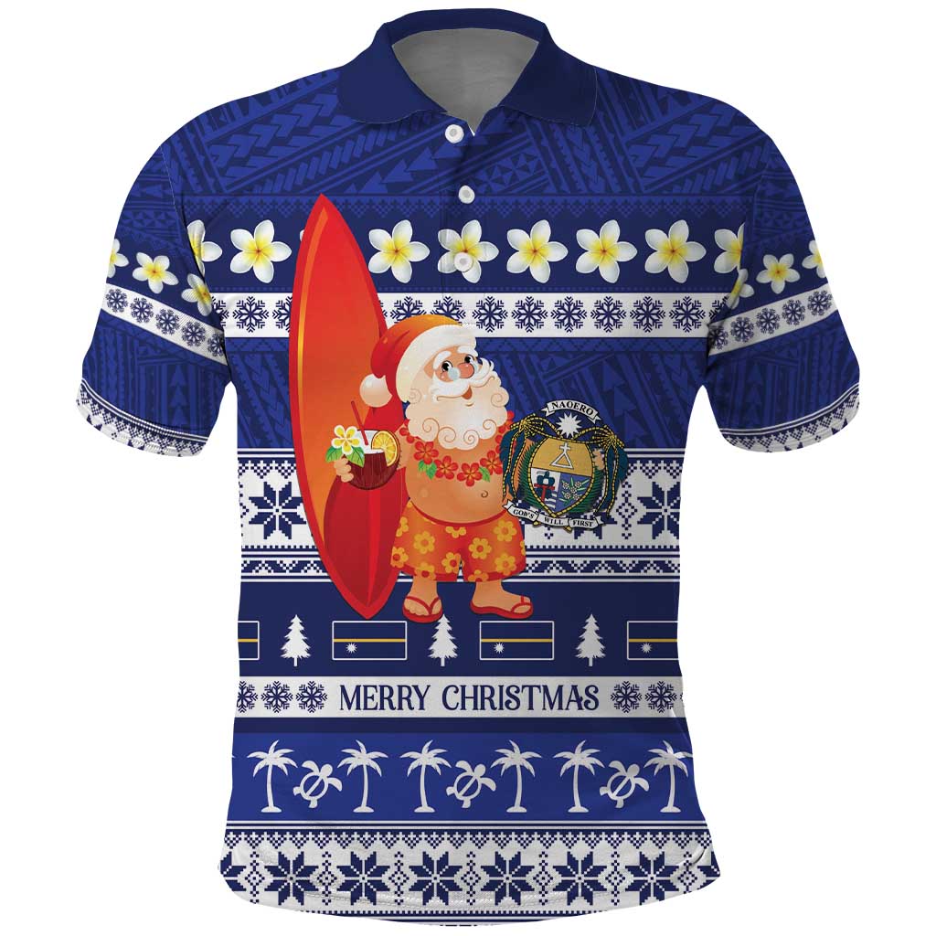 Nauru Christmas Polo Shirt Cute Santa Coat Of Arms Merry Xmas LT14 Navy Blue - Polynesian Pride