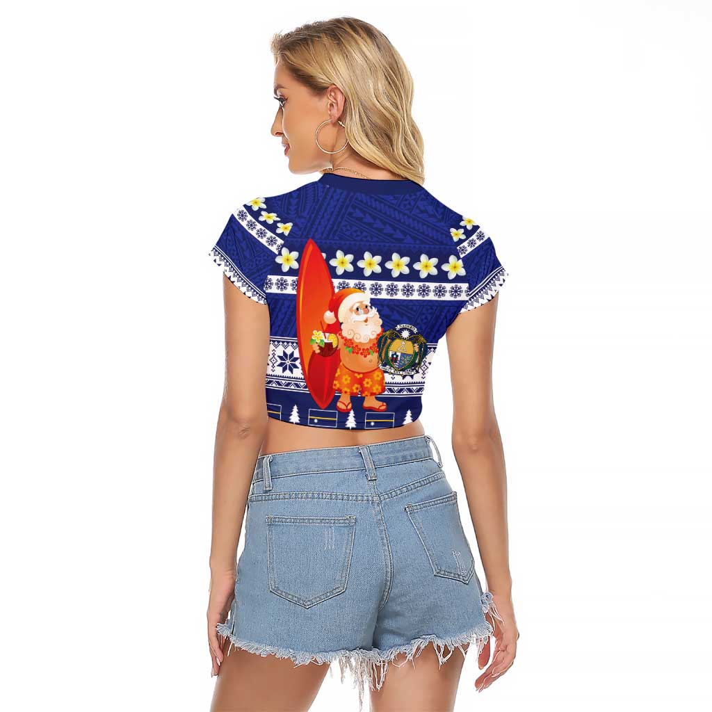 Nauru Christmas Raglan Cropped T Shirt Cute Santa Coat Of Arms Merry Xmas LT14 - Polynesian Pride