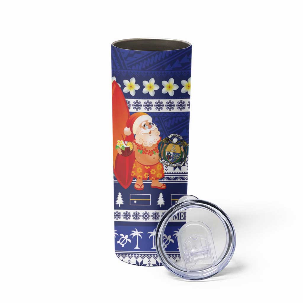 Nauru Christmas Skinny Tumbler Cute Santa Coat Of Arms Merry Xmas LT14 - Polynesian Pride