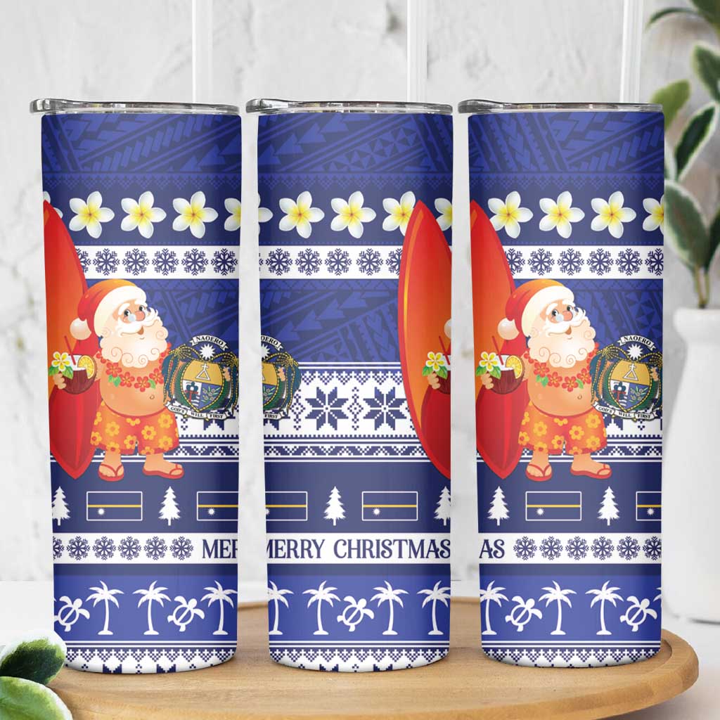 Nauru Christmas Skinny Tumbler Cute Santa Coat Of Arms Merry Xmas LT14 - Polynesian Pride