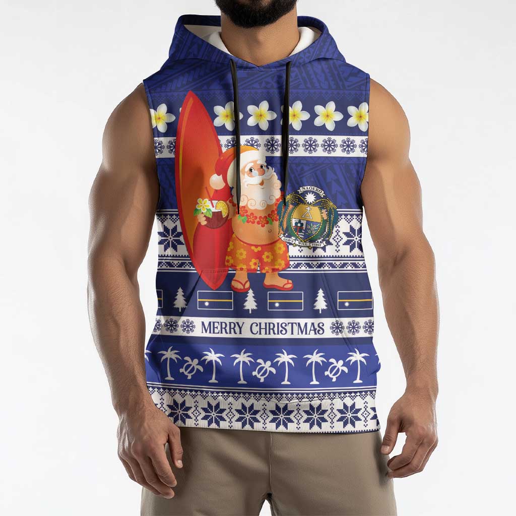 Nauru Christmas Sleeveless Hoodie Cute Santa Coat Of Arms Merry Xmas LT14 - Polynesian Pride
