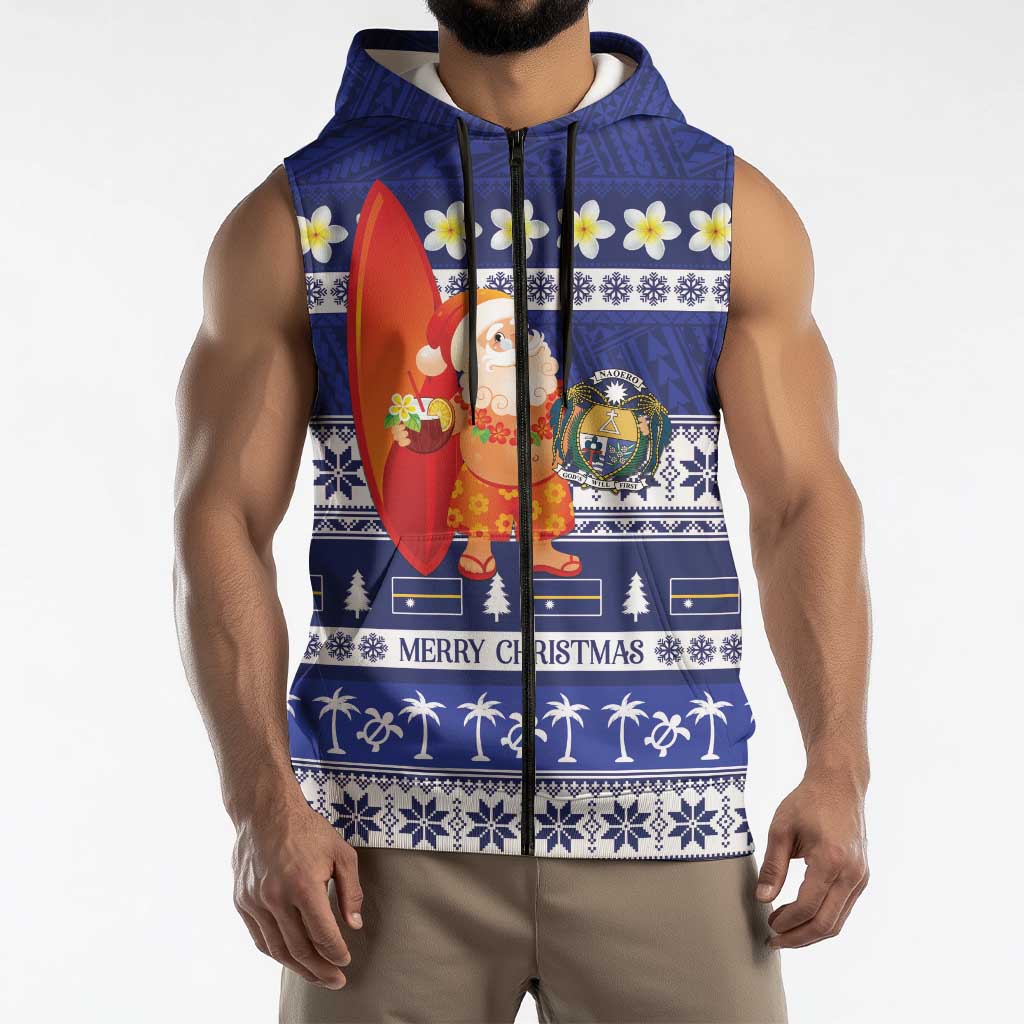 Nauru Christmas Sleeveless Zip Hoodie Cute Santa Coat Of Arms Merry Xmas LT14 - Polynesian Pride
