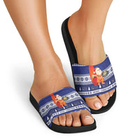 Nauru Christmas Slide Sandals Cute Santa Coat Of Arms Merry Xmas - Polynesian Pride