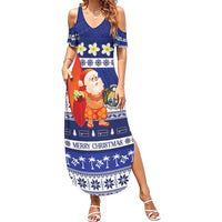 Nauru Christmas Summer Maxi Dress Cute Santa Coat Of Arms Merry Xmas LT14 Women Navy Blue - Polynesian Pride