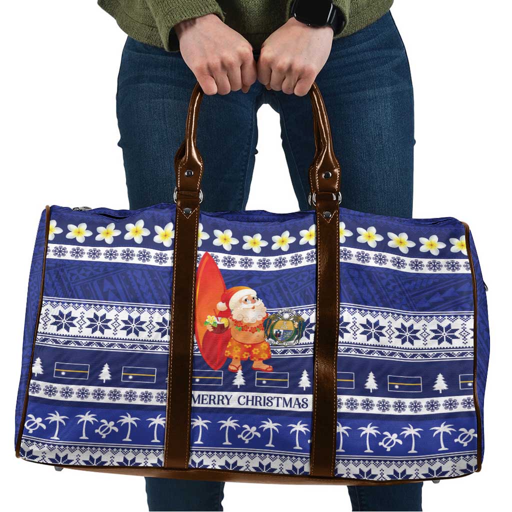 Nauru Christmas Travel Bag Cute Santa Coat Of Arms Merry Xmas LT14 Navy Blue - Polynesian Pride