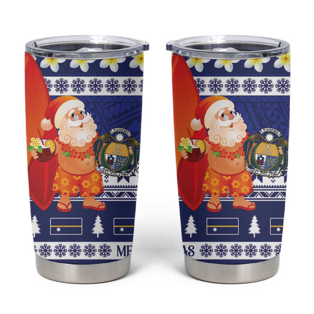 Nauru Christmas Tumbler Cup Cute Santa Coat Of Arms Merry Xmas LT14 Navy Blue - Polynesian Pride