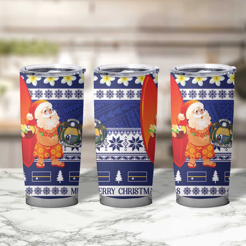 Nauru Christmas Tumbler Cup Cute Santa Coat Of Arms Merry Xmas LT14 - Polynesian Pride