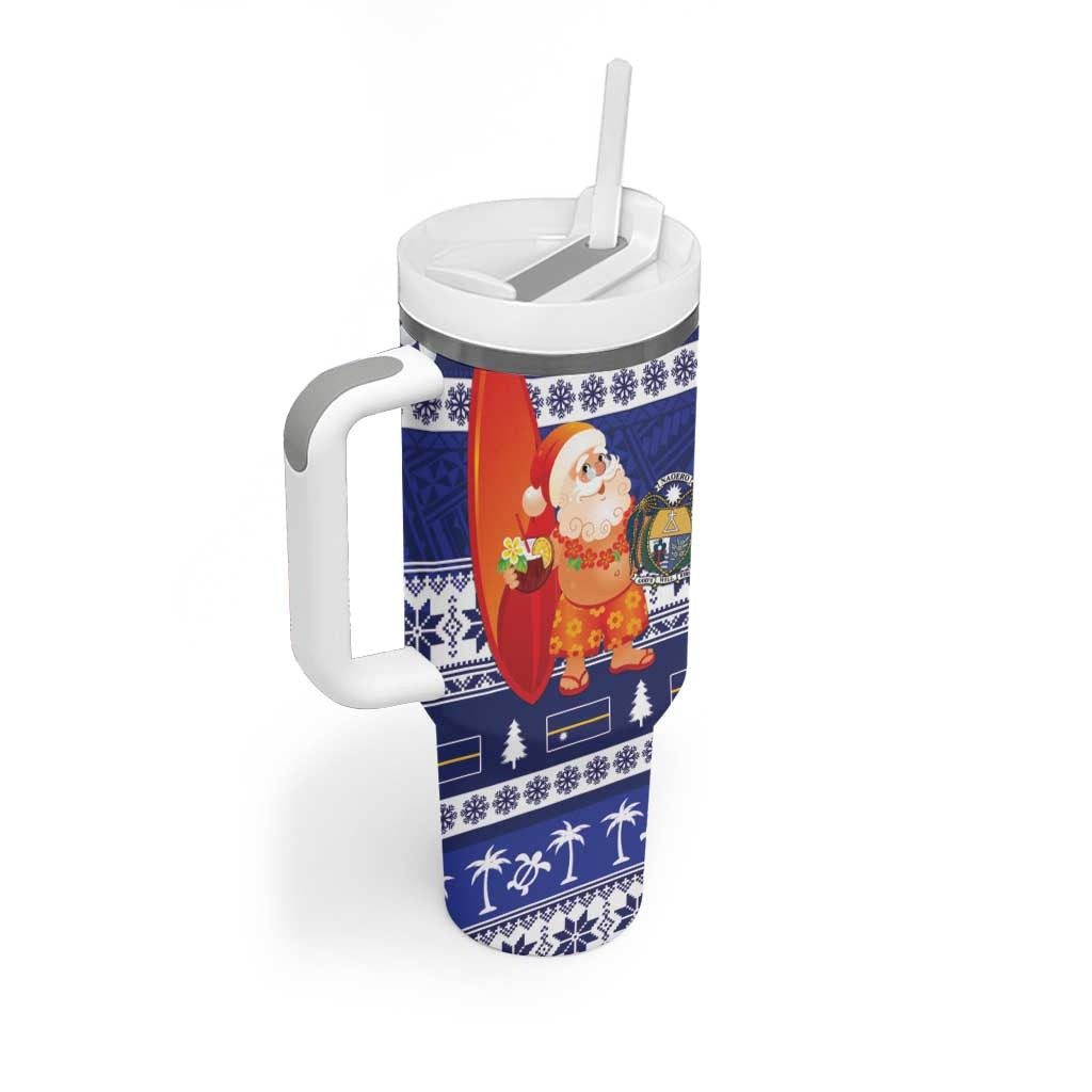 Nauru Christmas Tumbler With Handle Cute Santa Coat Of Arms Merry Xmas LT14 - Polynesian Pride