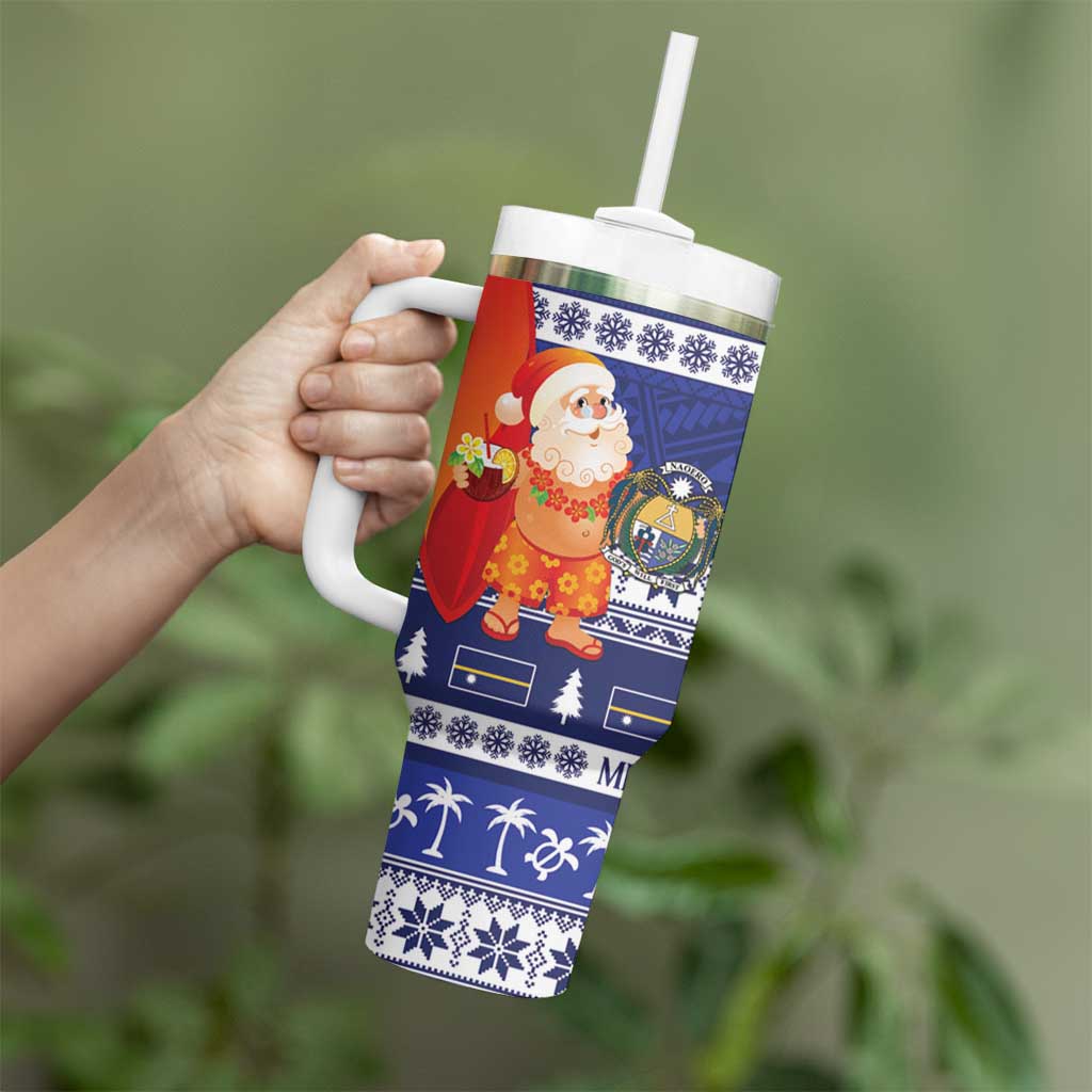 Nauru Christmas Tumbler With Handle Cute Santa Coat Of Arms Merry Xmas LT14 - Polynesian Pride