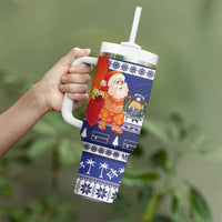 Nauru Christmas Tumbler With Handle Cute Santa Coat Of Arms Merry Xmas LT14 - Polynesian Pride