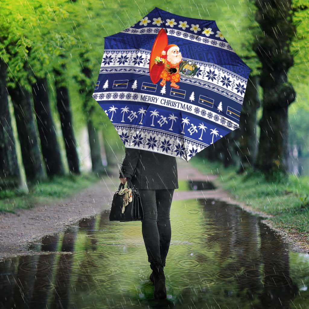 Nauru Christmas Umbrella Cute Santa Coat Of Arms Merry Xmas - Polynesian Pride