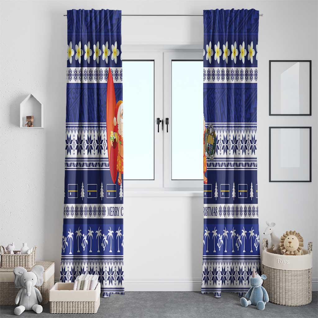 Nauru Christmas Window Curtain Cute Santa Coat Of Arms Merry Xmas - Polynesian Pride