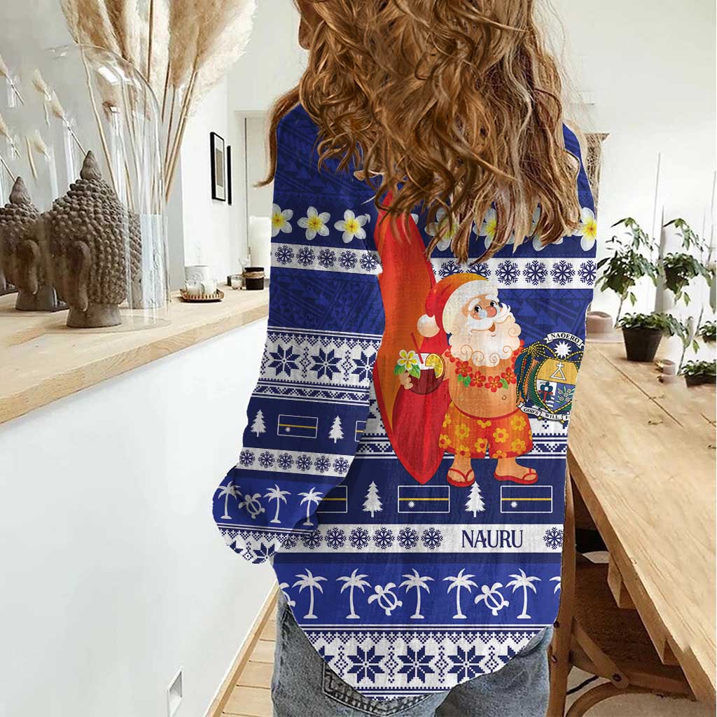 Nauru Christmas Women Casual Shirt Cute Santa Coat Of Arms Merry Xmas LT14 - Polynesian Pride