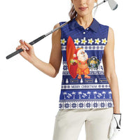Nauru Christmas Women Sleeveless Polo Shirt Cute Santa Coat Of Arms Merry Xmas LT14 - Polynesian Pride