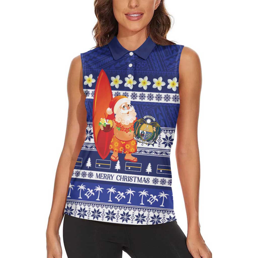 Nauru Christmas Women Sleeveless Polo Shirt Cute Santa Coat Of Arms Merry Xmas LT14 - Polynesian Pride