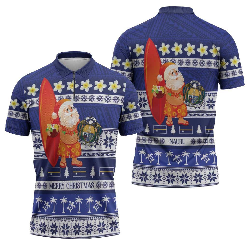 Nauru Christmas Zipper Polo Shirt Cute Santa Coat Of Arms Merry Xmas LT14 - Polynesian Pride