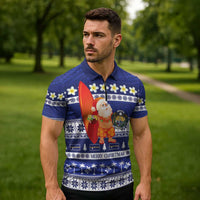 Nauru Christmas Zipper Polo Shirt Cute Santa Coat Of Arms Merry Xmas LT14 - Polynesian Pride