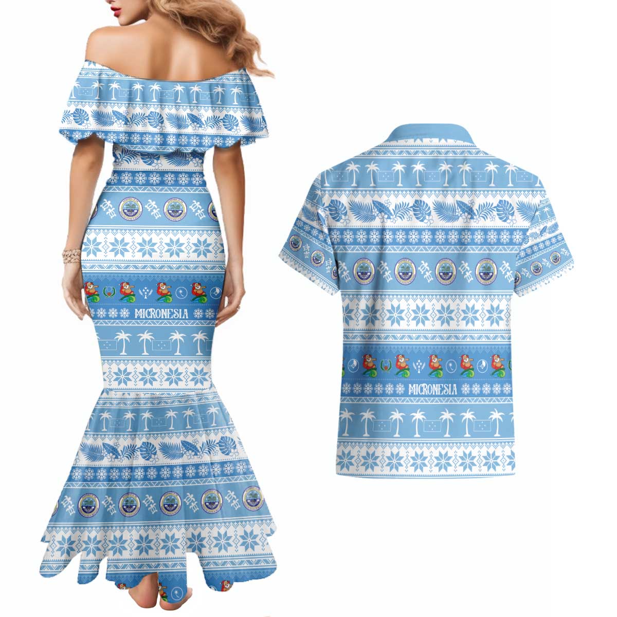 FSM Christmas Couples Matching Mermaid Dress and Hawaiian Shirt Merry Xmas Federated States of Micronesia LT14 - Polynesian Pride
