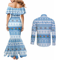 FSM Christmas Couples Matching Mermaid Dress and Long Sleeve Button Shirt Merry Xmas Federated States of Micronesia LT14 - Polynesian Pride