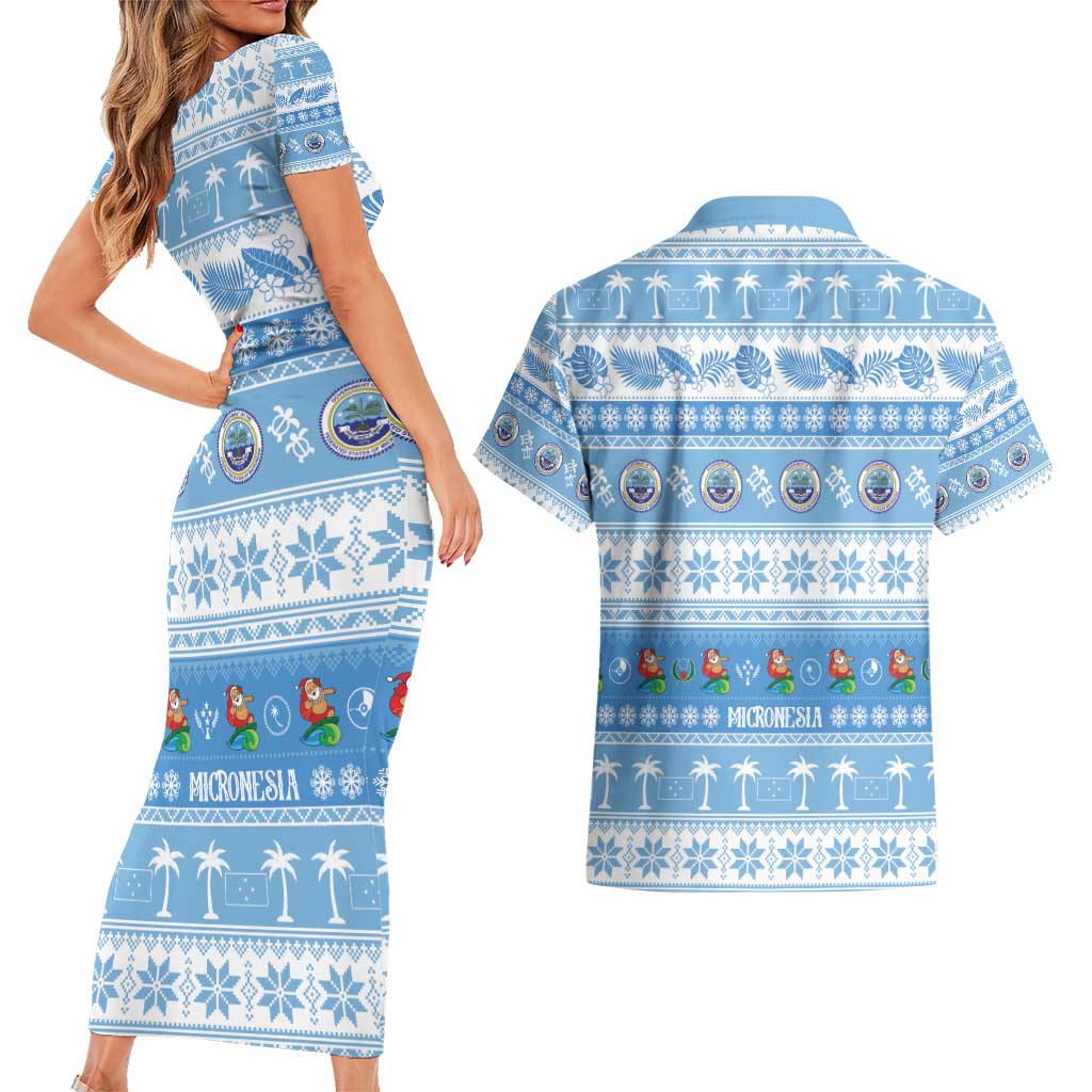 FSM Christmas Couples Matching Short Sleeve Bodycon Dress and Hawaiian Shirt Merry Xmas Federated States of Micronesia LT14 - Polynesian Pride