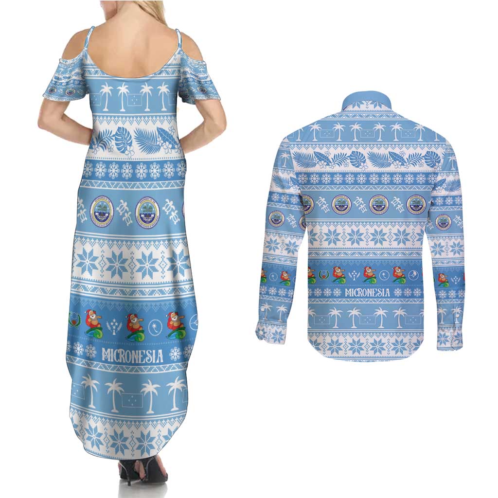 FSM Christmas Couples Matching Summer Maxi Dress and Long Sleeve Button Shirt Merry Xmas Federated States of Micronesia LT14 - Polynesian Pride