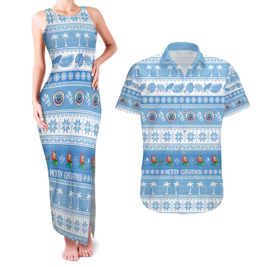 FSM Christmas Couples Matching Tank Maxi Dress and Hawaiian Shirt Merry Xmas Federated States of Micronesia LT14 Blue - Polynesian Pride